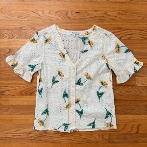 Madewell Cream Floral Eyelet Blouse